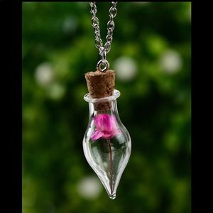 Flower-in-a-Fairy-Bottle silver chain necklace